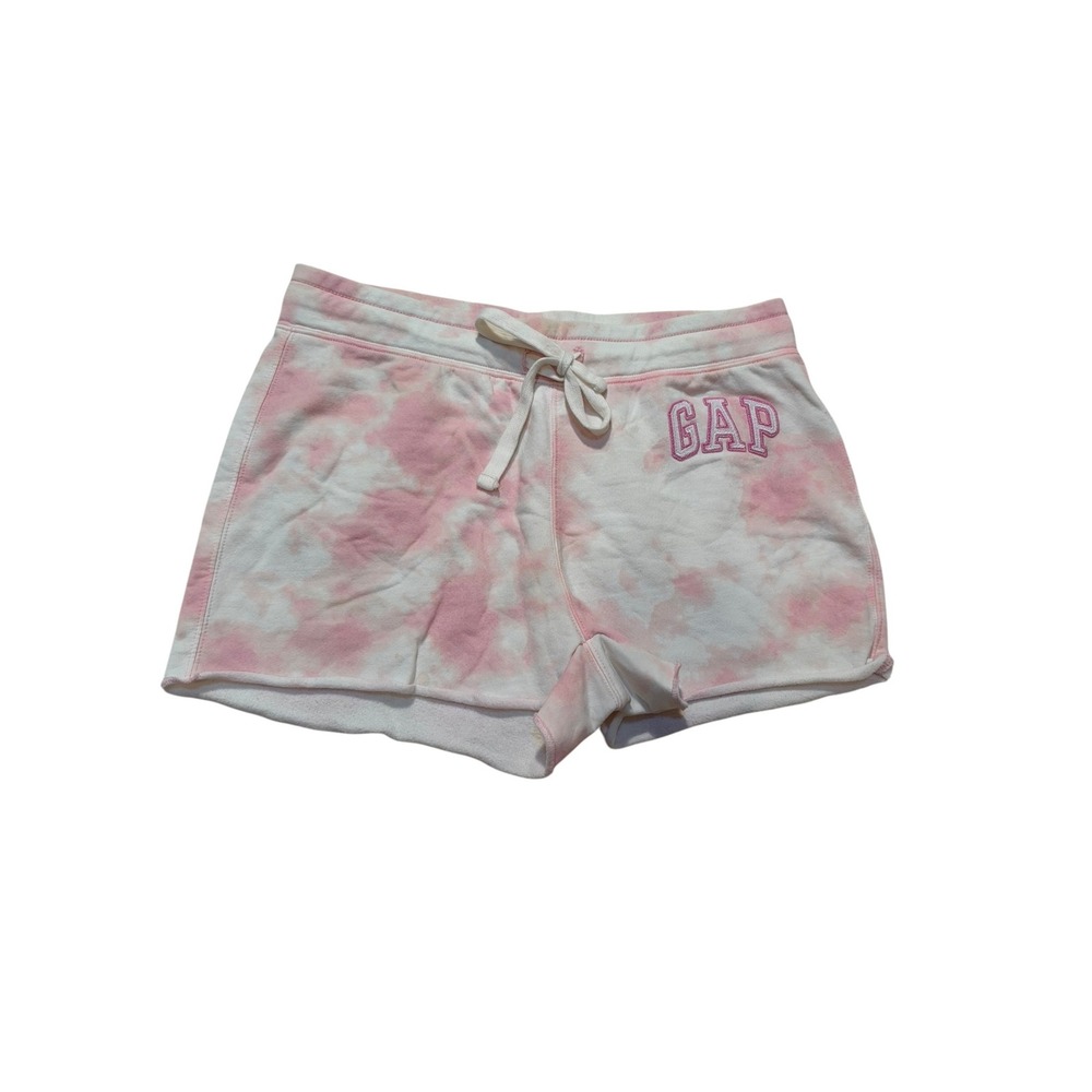 Gap Women's Size XS Heritage Sweatshorts Pink White Tie Dye Raw Hem Terry Cloth